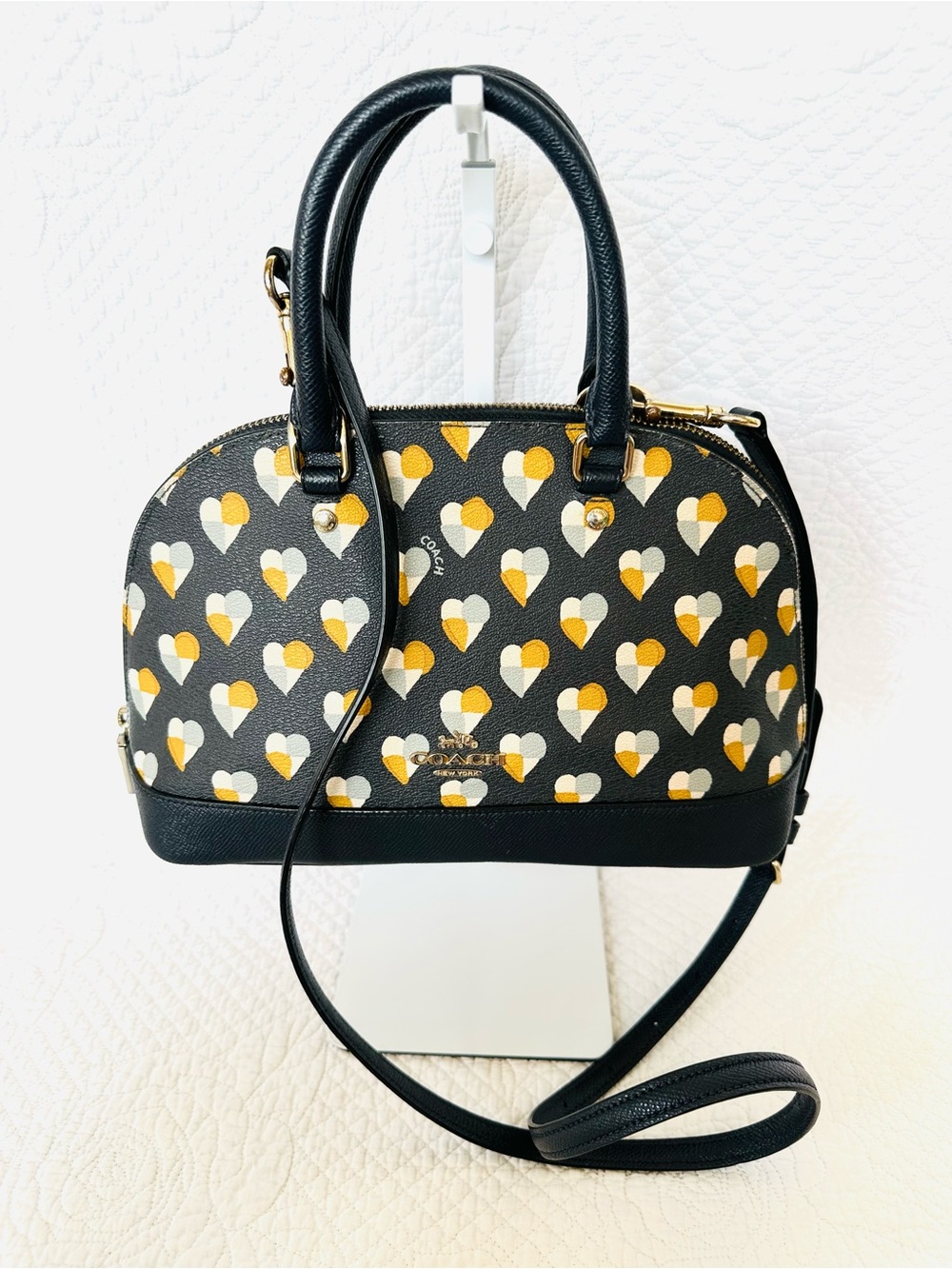 Coach Grey Dome Satchel with Yellow and White Heart Print